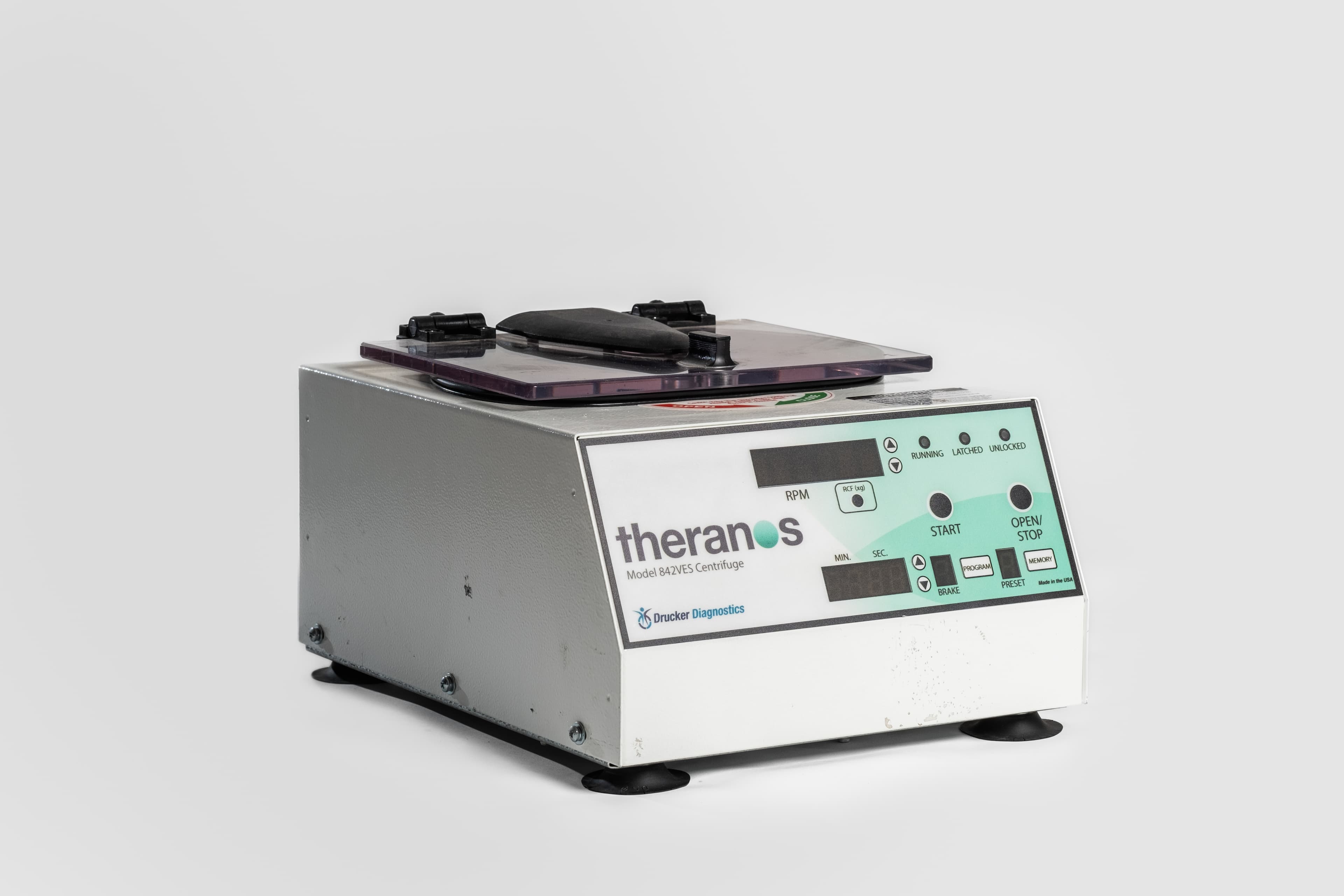 Theranos-branded centrifuge, angled view