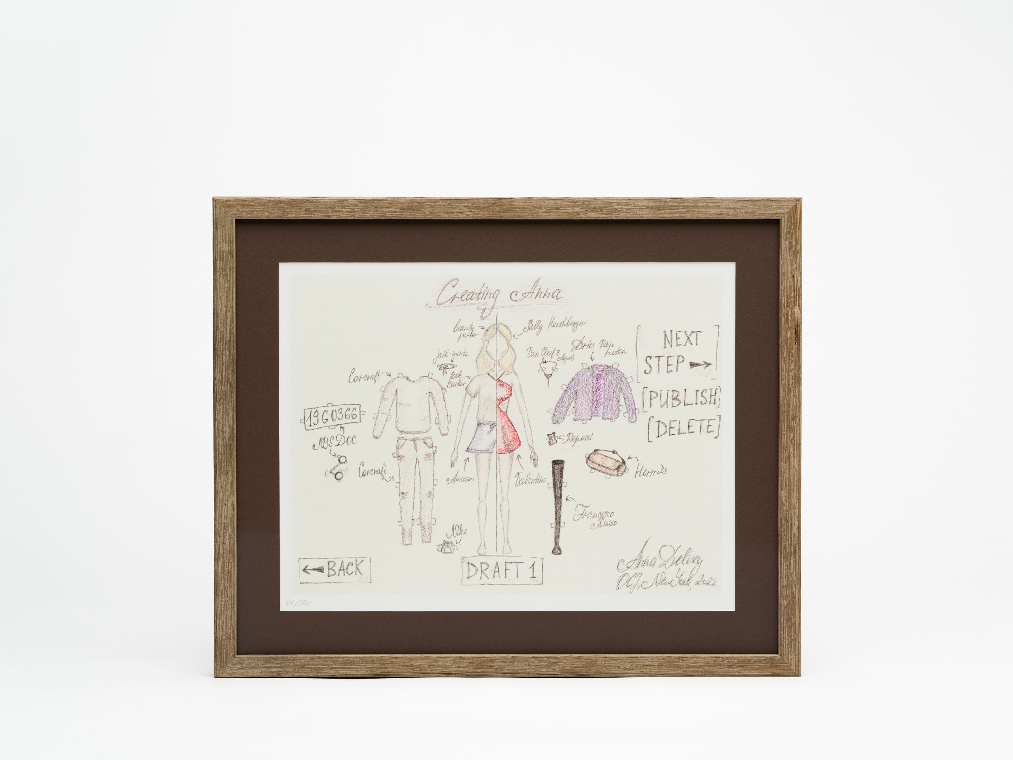 Framed drawing by Anna Delvey