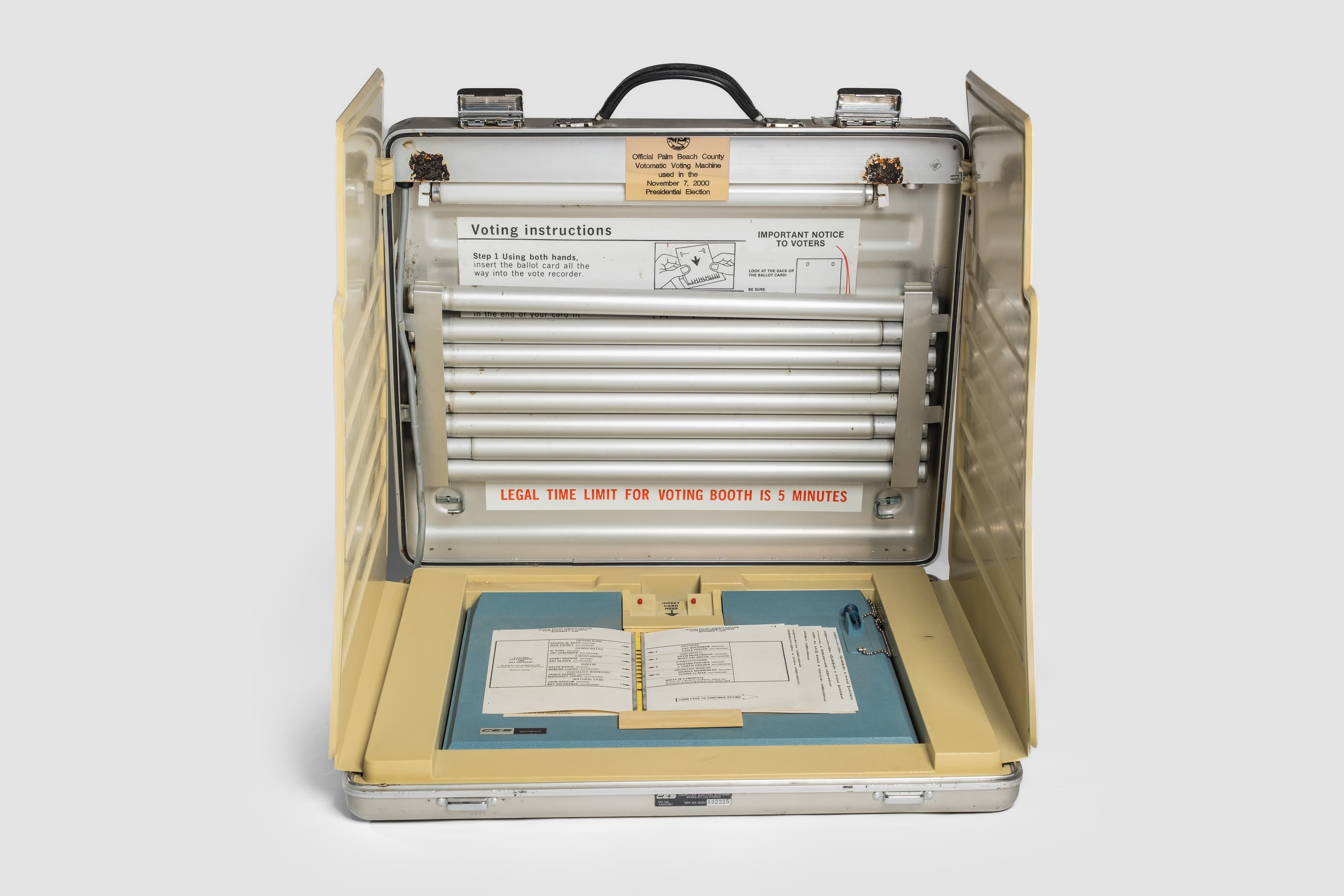 A photograph of a Florida Bush v. Gore voting machine