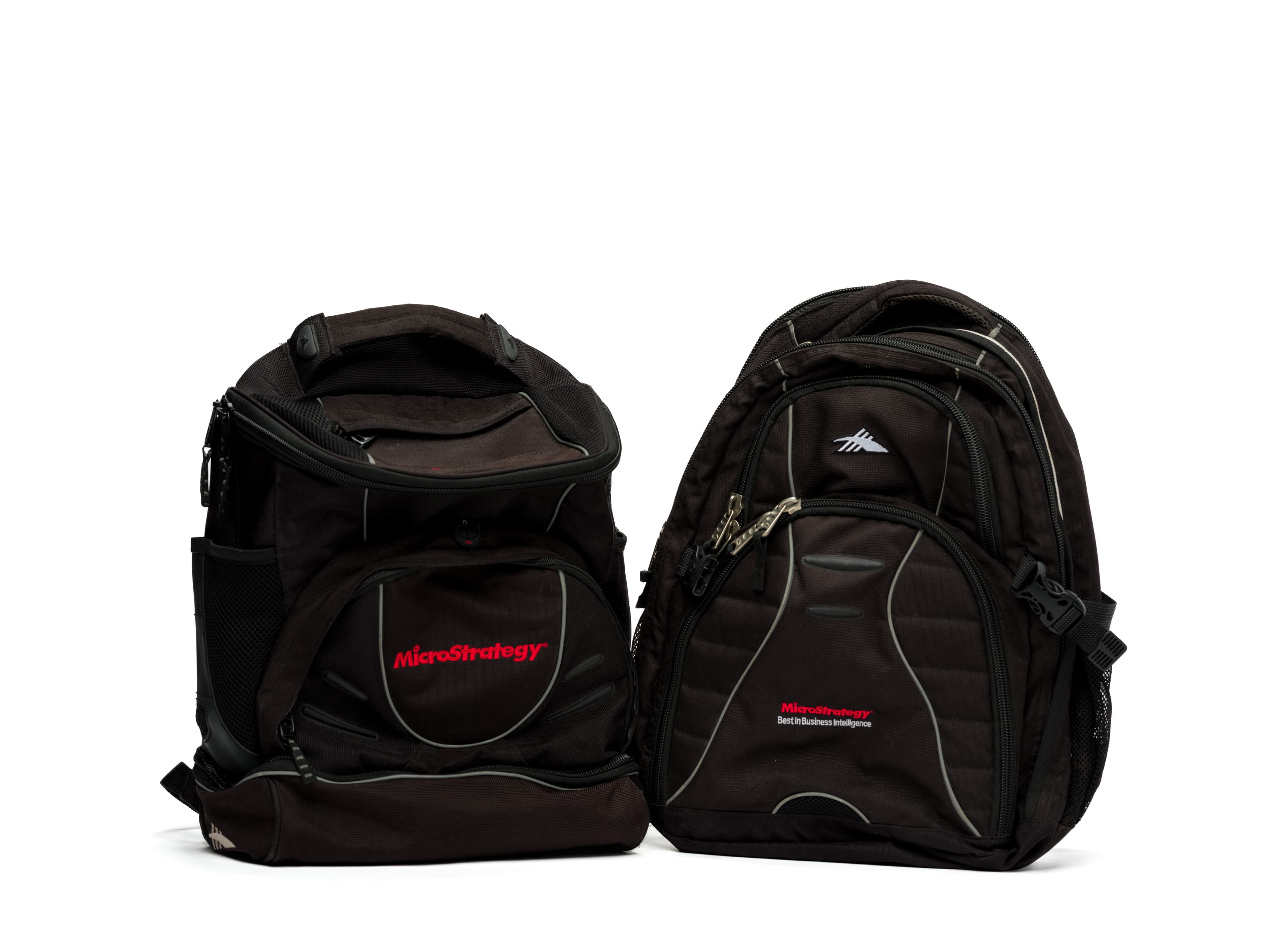Two MicroStrategy-branded bags shown side by side