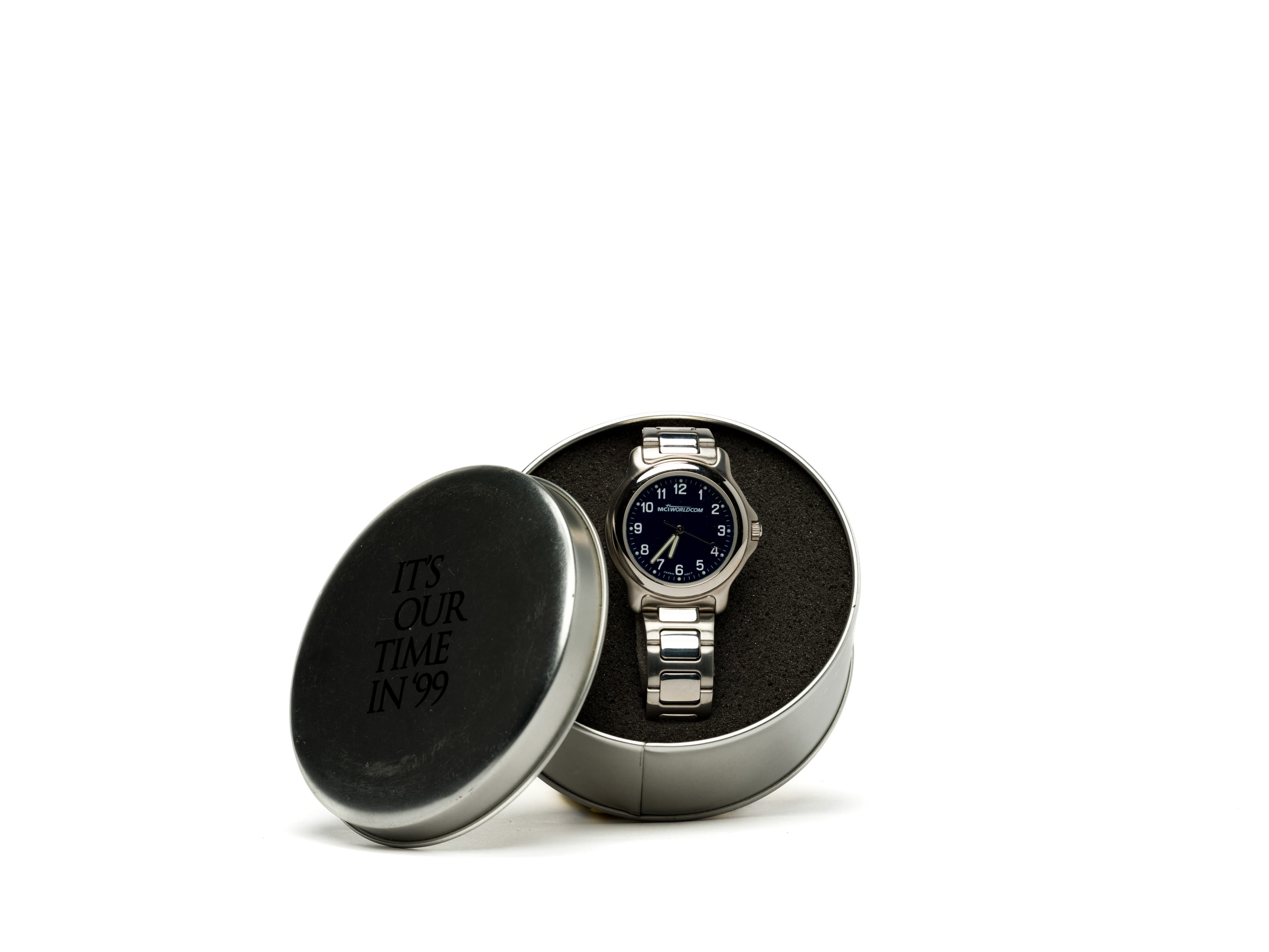 WorldCom-branded watch in its case
