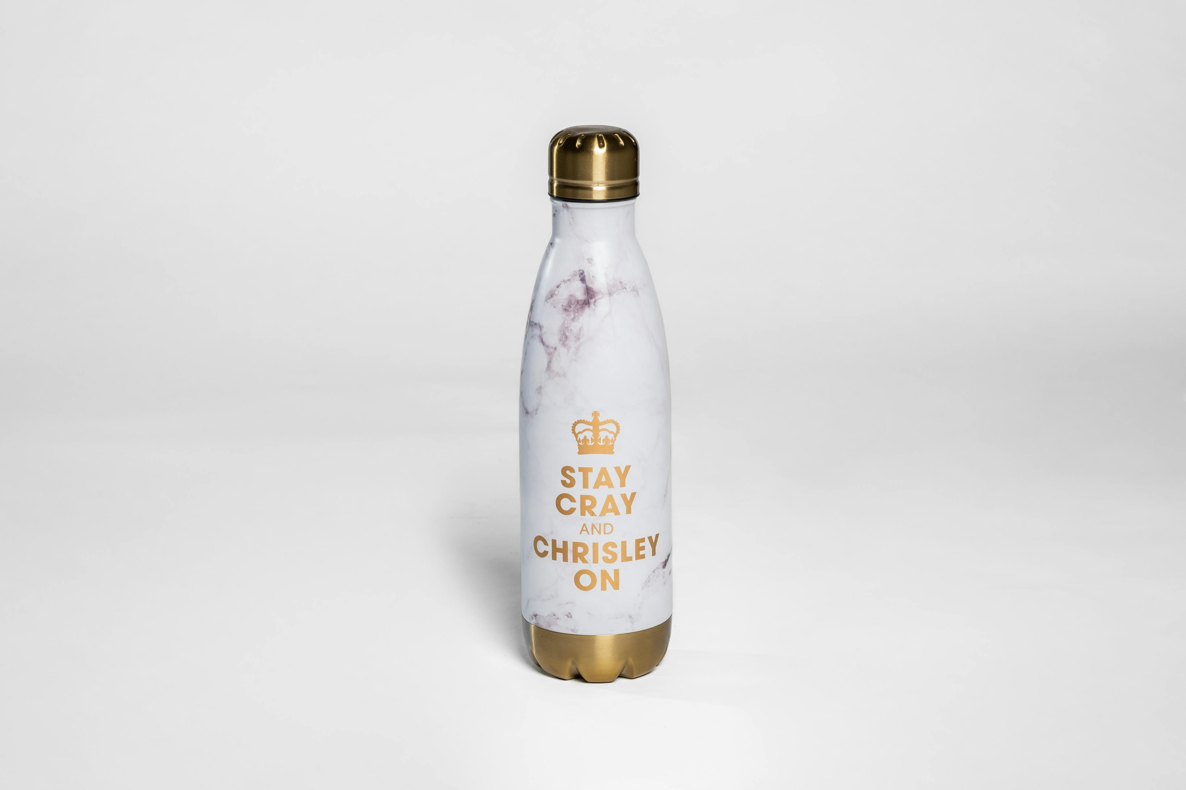A photograph of a Chrisley Knows Best water bottle